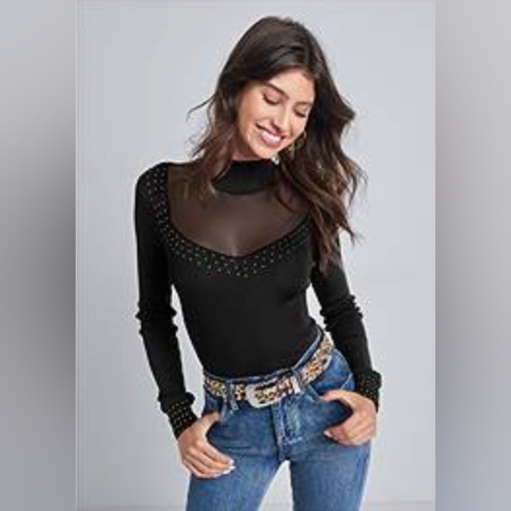 Venus black sweater with sheer detail